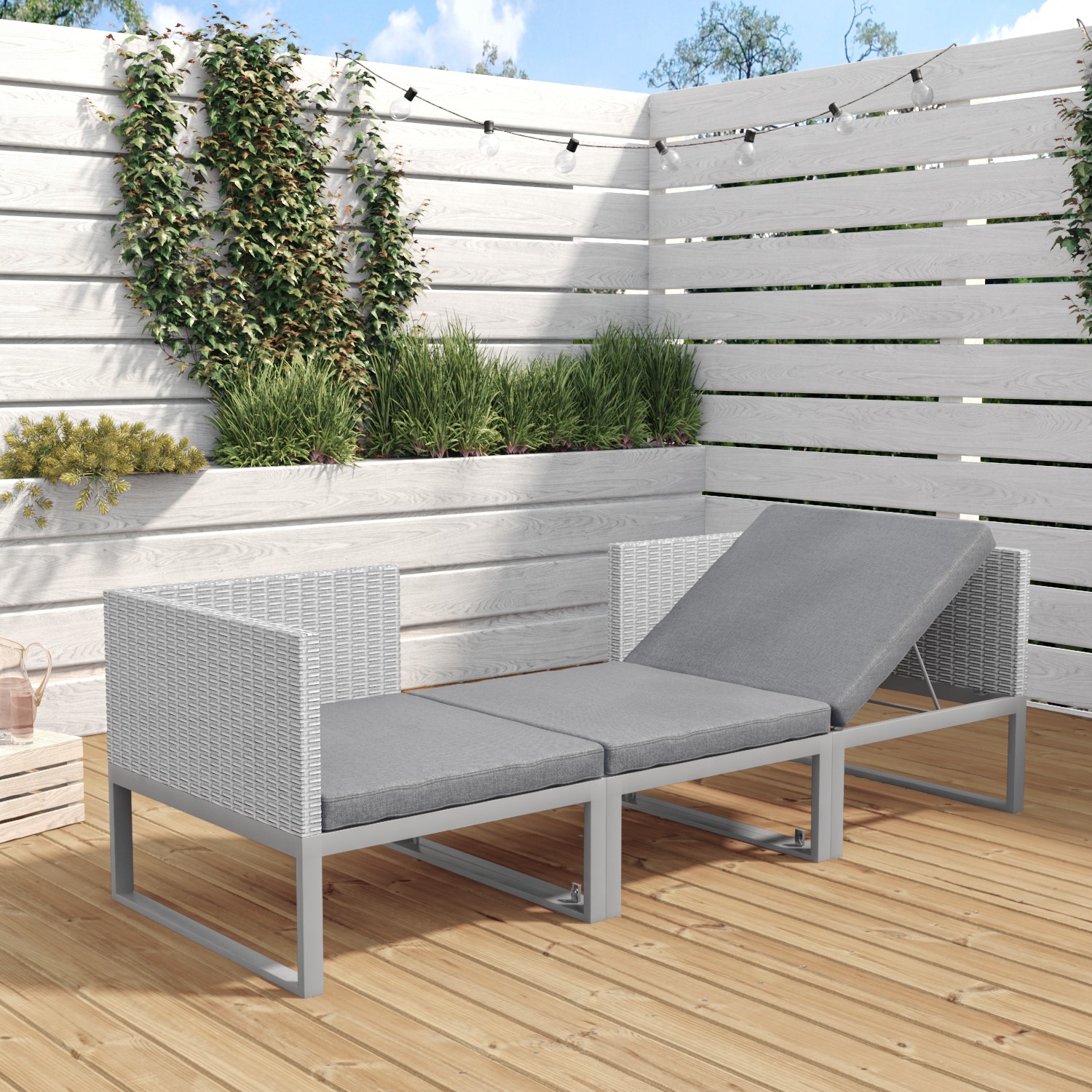 Read more about 2 seater grey garden rattan modular bistro set & lounger fortrose